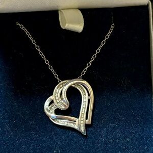 $199 1/10ct Natural Diamond Double Heart Pendant .925 Sterling Silver